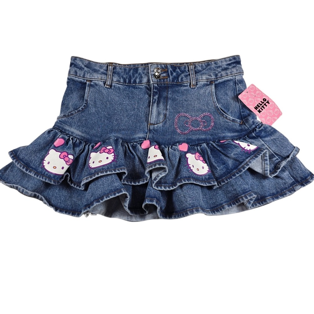 Hello Kitty Sanrio Hot Topic Y2K Pink Bow Denim Mini Skirt NO BELT Women's M NWT